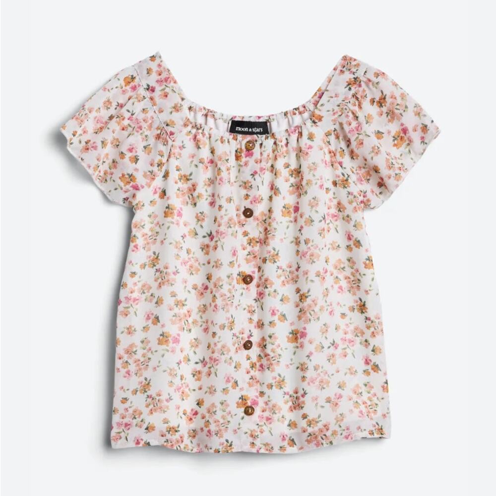 Moon & Stars Floral Button Front Blouse Girls M 10-12 NWT